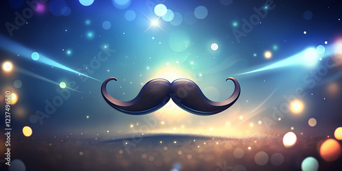 Fake mustache with colorful lights and bokeh for April Fool’s Day concept, for poster design, party invitations, theater invitations, jokes

