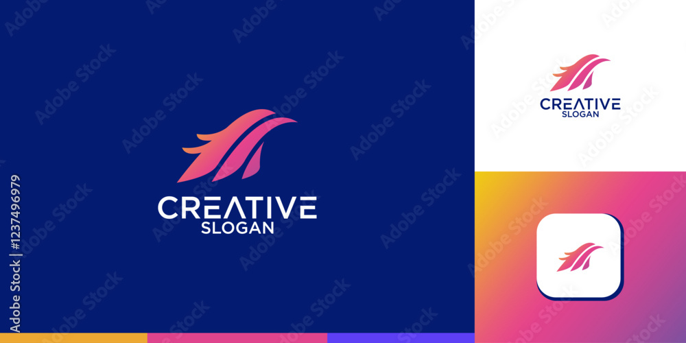 Obraz premium Phoenix rising Wings Logo vector. Luxury Falcon Eagle Hawk bird 
