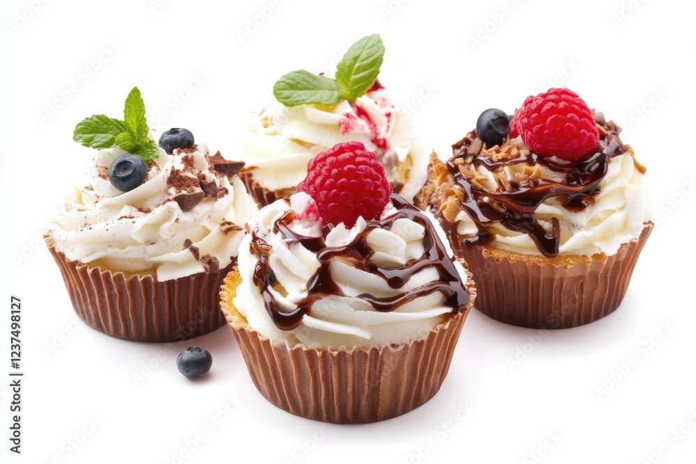 Delicious Cupcakes Topped With Fresh Berries And Chocolate Delicious Cupcakes Topped With Fresh Berries And Chocolate