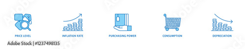 Inflation icon set flow process which consists of computer, data, programming, database, internet, network, and technology icon live stroke and easy to edit .