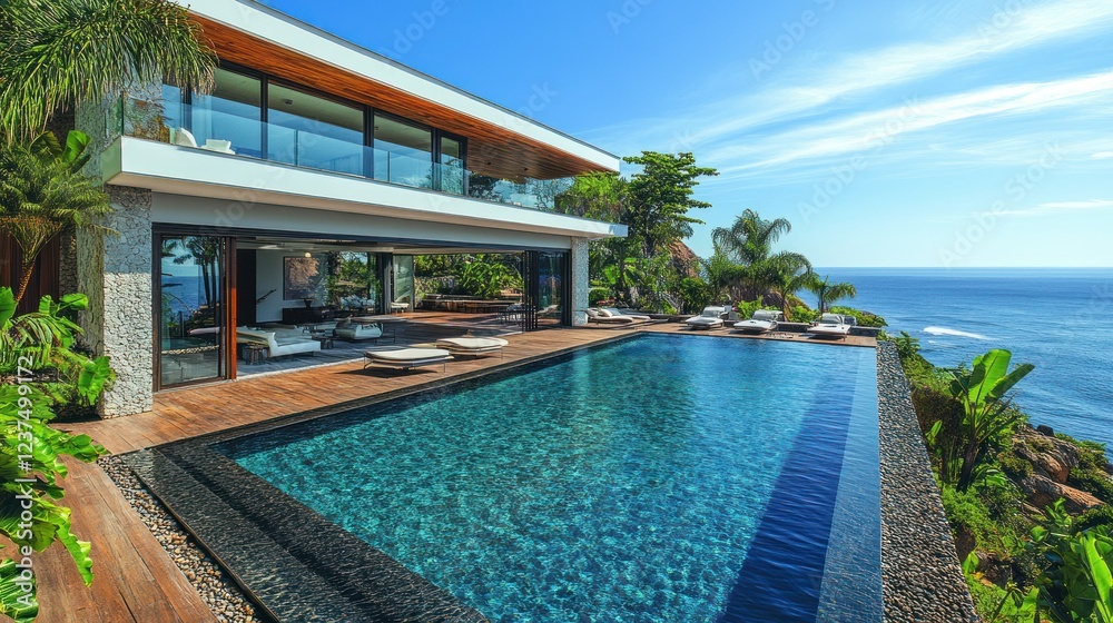 Fototapeta premium Oceanfront Luxury Villa with Infinity Pool