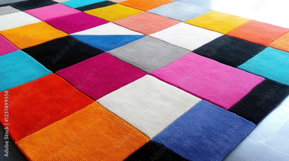 Fototapeta premium Colorful Geometric Rug with Square Pattern