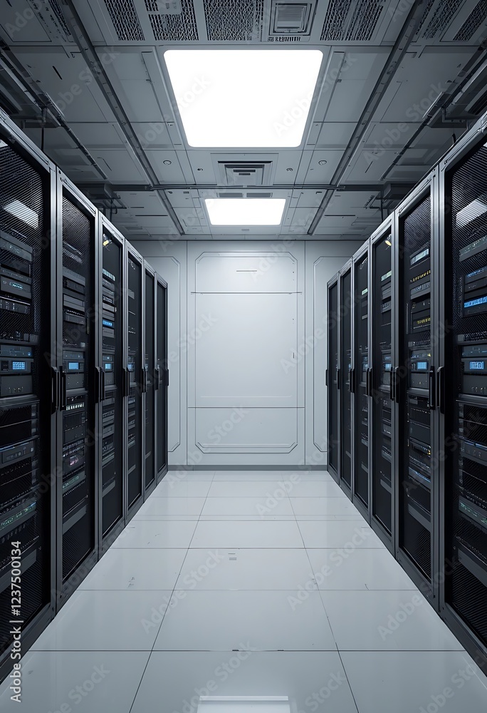Modern Server Room Corridor With Rows Of Network Cabinets Modern Server Room Corridor With Rows Of Network Cabinets