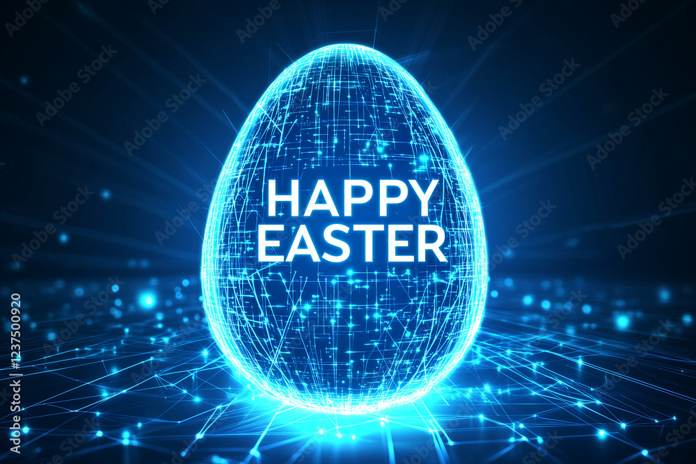 futuristic technology wireframe happy easter concept with egg