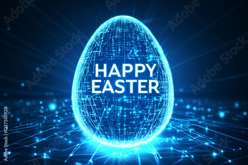 Obraz na płótnie futuristic technology wireframe happy easter concept with egg w salonie