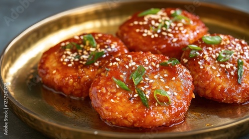 Delicious Spicy Vegetable Patties Garnished with Green Onions and Sesame