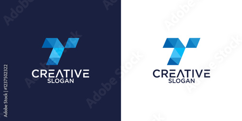 Letter T Initials Triangle Mosaic Geometrical Low Poly Polygonal Modern Colorful Vector Logo Design
