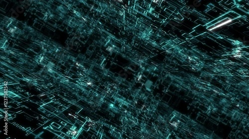 A high-tech, digital crafted abstract motion grid set in a cyber environment, highlighting big data visualization and AI simulations, ideal for use as a dynamic digital background in motion graphic.