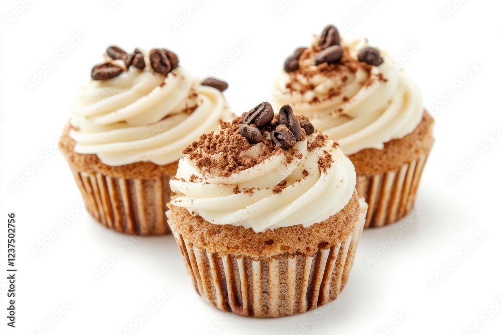 Three Delicious Coffee Flavored Cupcakes With Cream Frosting Three Delicious Coffee Flavored Cupcakes With Cream Frosting