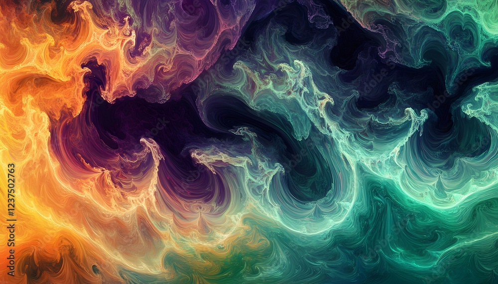 Fototapeta premium Abstract swirling colors paint a cosmic nebula scene