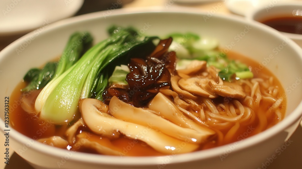 savory broth with shiitake mushrooms and bok choy, celebrating long life and happiness this Chinese New Year. savory broth with shiitake mushrooms and bok choy, celebrating long life and happiness this Chinese New Year.