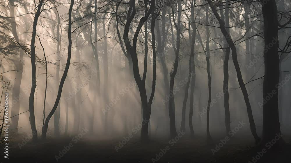 Misty Forest at Dawn: An Eerie and Peaceful Scene Misty Forest at Dawn: An Eerie and Peaceful Scene