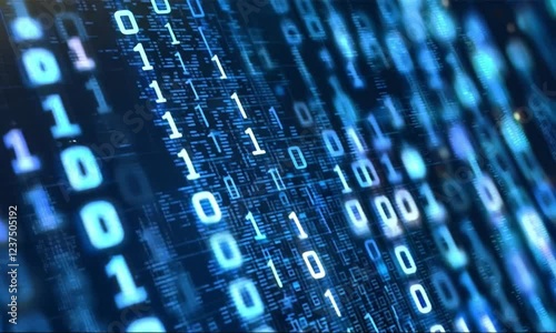 Abstract blue digital binary code background.