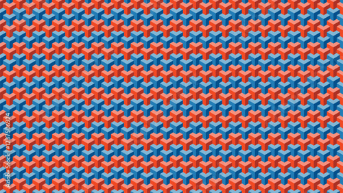 Design an abstract background with a geometric triangle pattern in red-orange and light blue, creating a bold and dynamic contrast.