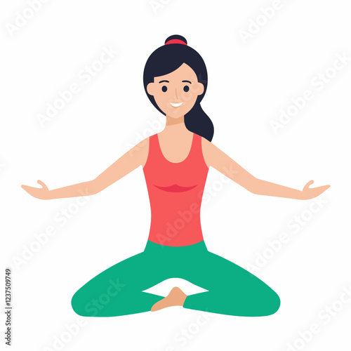 Beautiful girl practices yoga in flat style vector on white background.