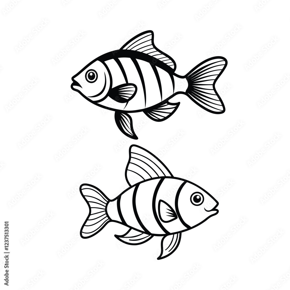 Fototapeta premium Fish, black and white fish, fish vector, minimalist fish, fish outline vector illustration