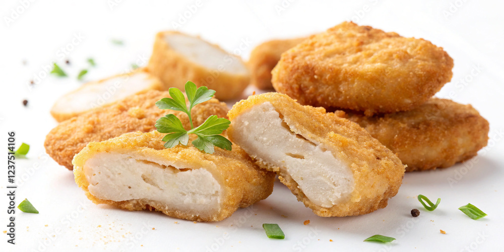 Crispy Chicken Nuggets Isolated on a White Background for Tasty Snacking Crispy Chicken Nuggets Isolated on a White Background for Tasty Snacking
