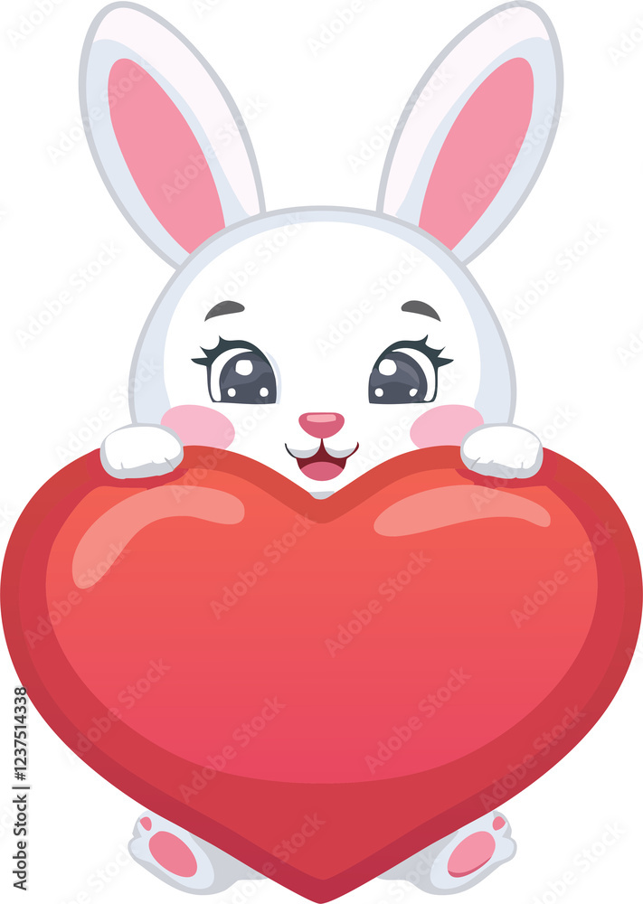 Fototapeta premium bunny with heart valentine day vector, rabbit cartoon valentine heart love gift