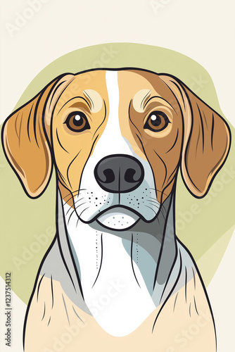 Portrait of a harrier dog looking forward on a green background