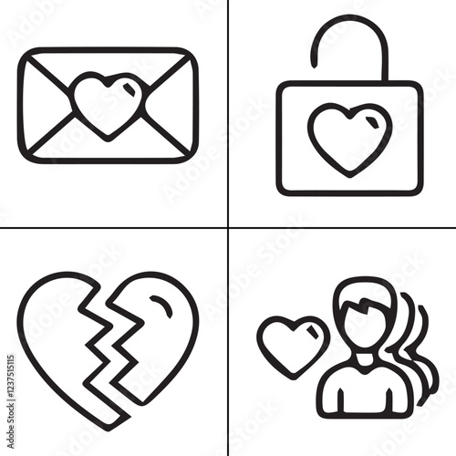 Breakup Day,valentine, heart, love, romance, couple, wedding, shape, romantic, vector, woman, red, concept vector design icon symbol set 