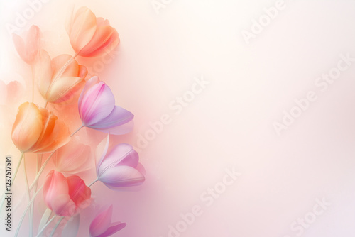 シンプル背景に映えるオレンジとピンクのチューリップ花束