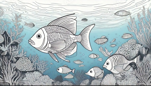 Obraz na płótnie 海中を泳ぐ魚の塗り絵 ファンタジー 複雑な模様 w salonie