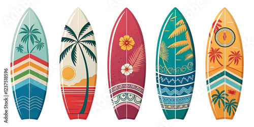 Stylish Collection of Colorful Surfboards Isolated on a Bright Background for Surf Culture