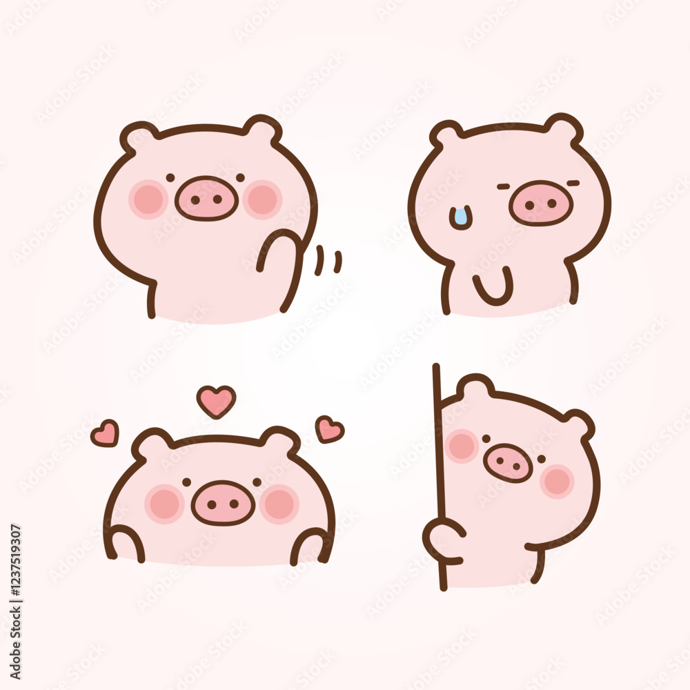 Vector cartoon illustration of cute pig sticker set Concept Isolated Flat Vector cartoon illustration of cute pig sticker set Concept Isolated Flat