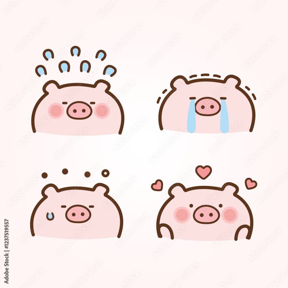 Vector cartoon illustration of cute pig sticker set Concept Isolated Flat Vector cartoon illustration of cute pig sticker set Concept Isolated Flat