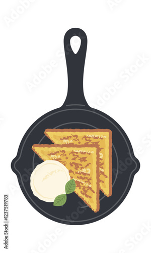 フレンチトースト・グリルドチーズ・ホットサンド／スキレット料理／ベクターイラスト