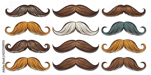 Fun Collection of Mustaches Isolated on a Clean White Background for Party Themes