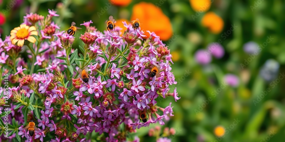 Obraz premium Buzzing Bees Amidst Fragrant Thyme in Summer Bloom
