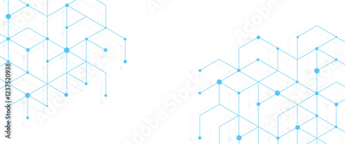 Vector abstract background the dots and lines geometric blue hexagons pattern with simple hexagonal elements.