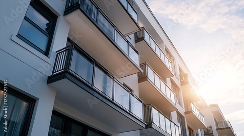 Modern Apartment Building Exterior with Sunlit Balconies in Urban Landscape : Generative AI photo