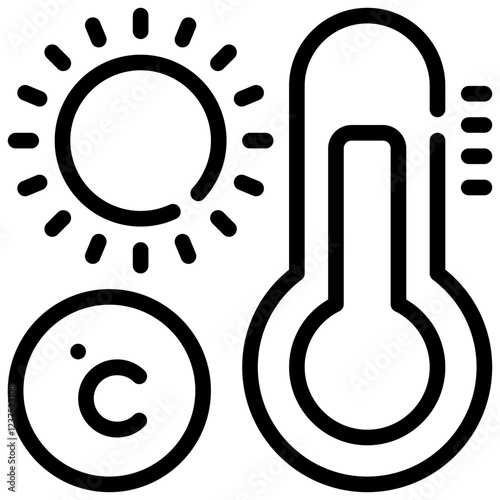 sun day temperature termometer weather simple line icon
