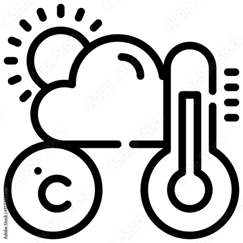 termometer temperature day sun cloud weather simple line icon