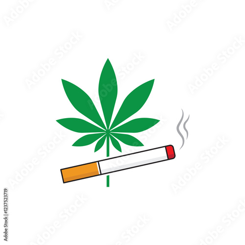 Green cannabis leaf complements a smoking cigarette