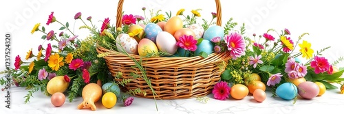 Easter Delights: A Basket of Eggs and Blooms on Marble photo