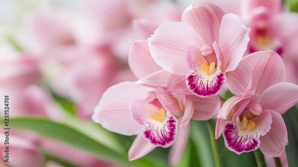 Exquisite Pink Orchid Flowers with Detailed Petals in Lush Green Garden Setting : Generative AI Exquisite Pink Orchid Flowers with Detailed Petals in Lush Green Garden Setting : Generative AI