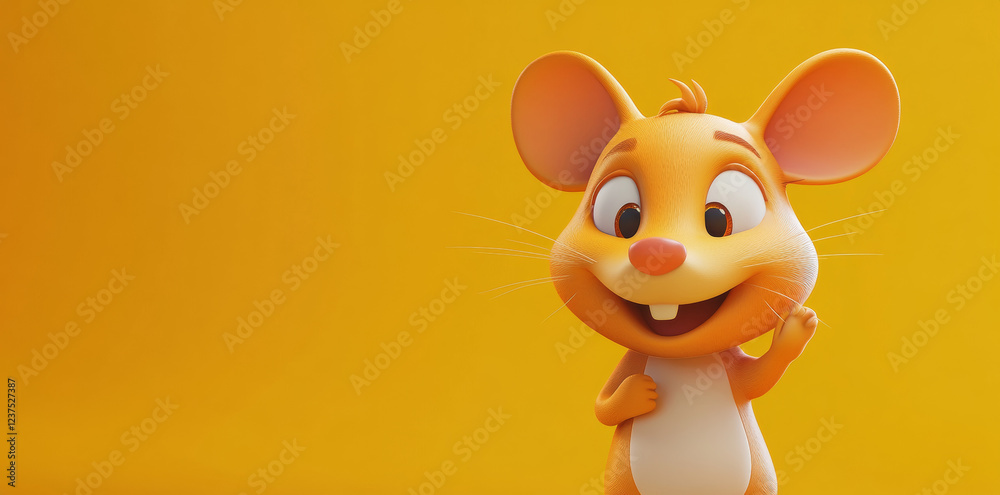 Fototapeta premium cheerful cartoon mouse character on yellow background
