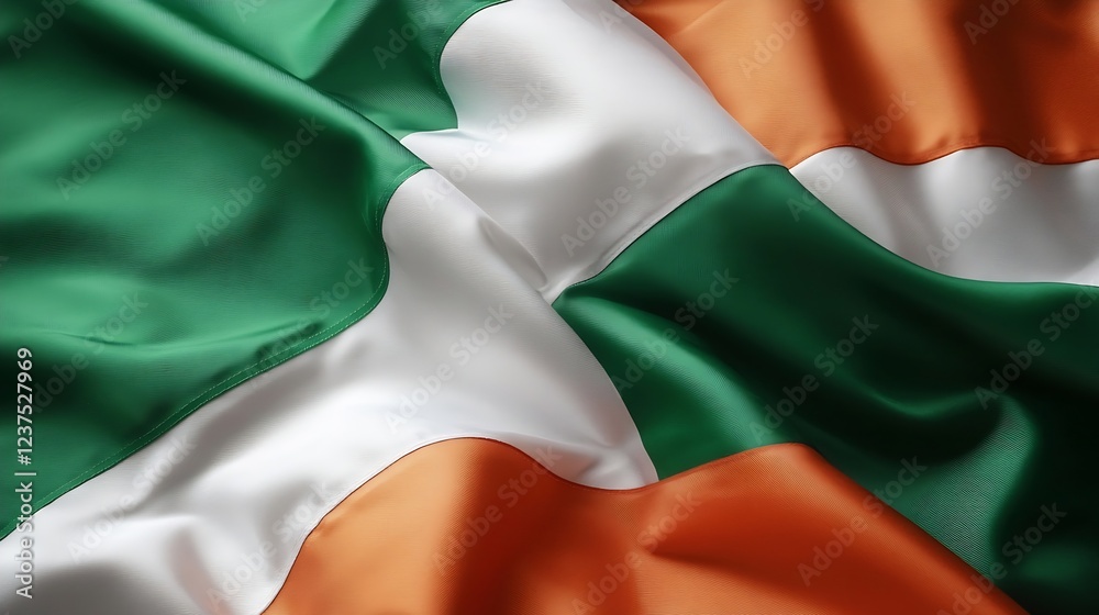 Obraz premium Close View of a Softly Draped Green White and Orange Flag with Silky Textures : Generative AI