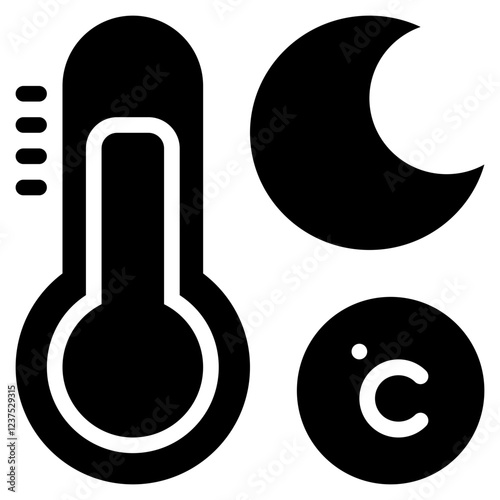moon night temperature termometer weather solid glyph icon