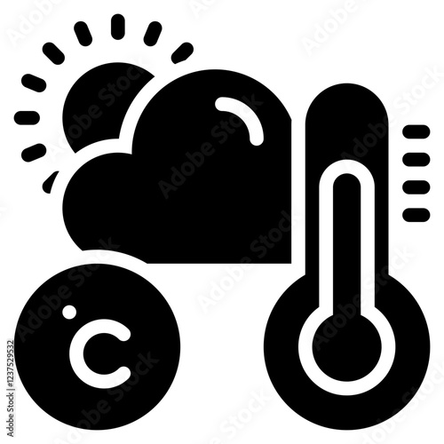 termometer temperature day sun cloud weather solid glyph icon