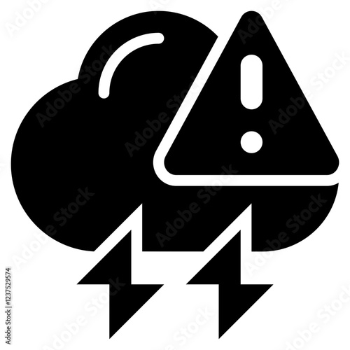 warning exclamation storm thunder weather solid glyph icon