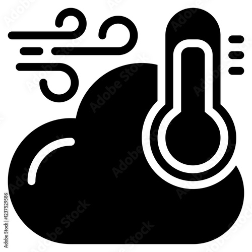 wind windy temperature termometer cloud weather solid glyph icon