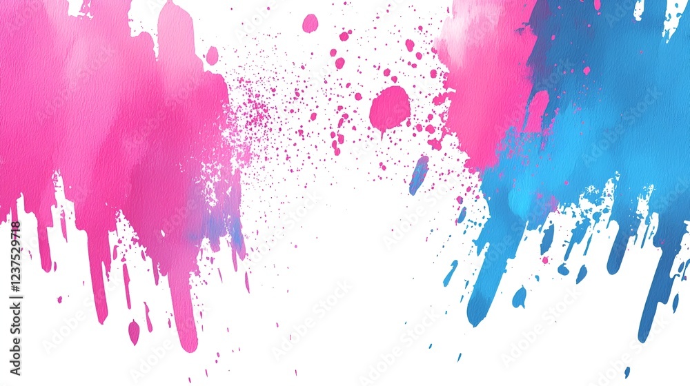 Fototapeta premium Pink and blue paint splatters on white background; design element