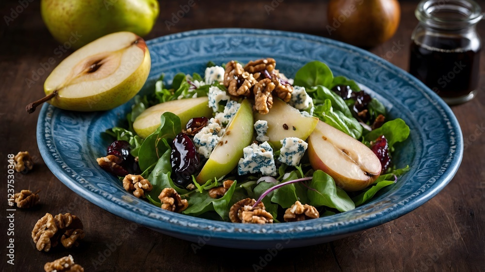 Blue Cheese, Pear, and Walnut Salad with Crumbled Cheese and Balsamic Dressing Blue Cheese, Pear, and Walnut Salad with Crumbled Cheese and Balsamic Dressing