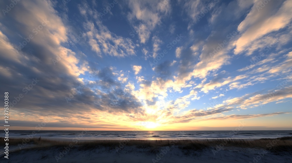 Breathtaking Coastal Sunset with Vibrant Clouds and Ocean Horizon : Generative AI Breathtaking Coastal Sunset with Vibrant Clouds and Ocean Horizon : Generative AI