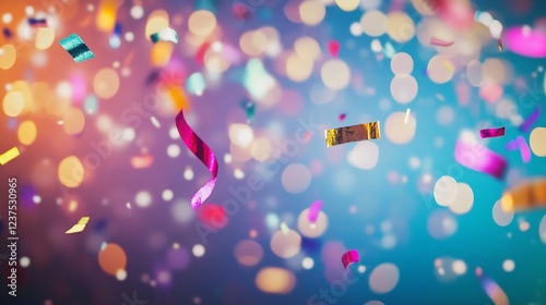 Lively Celebration with Colorful Confetti and Bright Bokeh Lights for Festive Events : Generative AI