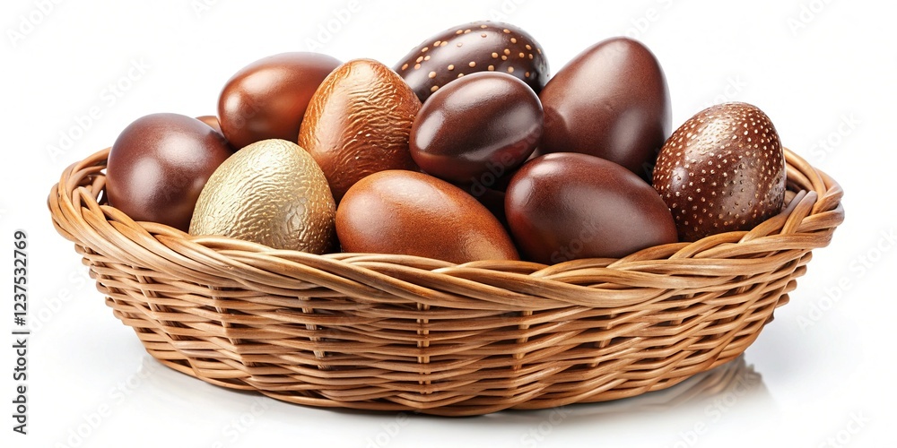 Chocolate Easter Eggs in Basket from Above Chocolate Easter Eggs in Basket from Above